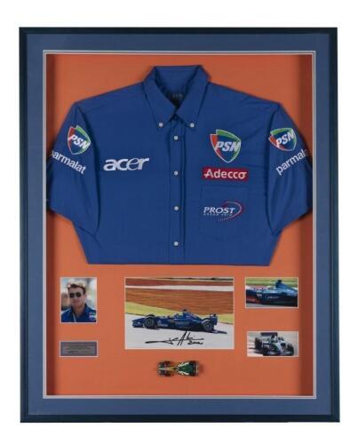 ALESI: A framed collection of Jean Alesi items. Jean Alesi signature