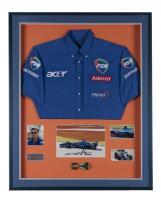 ALESI: A framed collection of Jean Alesi items. Jean Alesi signature