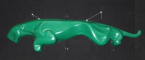 A large circa 1970s/1980s fibreglass Jaguar showroom display of a leaping Jaguar, 58cm high x 242cm wide [Location: Melbourne]