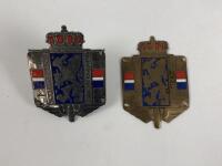 A.C.K.N: Two Automobile Club Konneder-landsche, Netherlands car badges, one chrome other brass