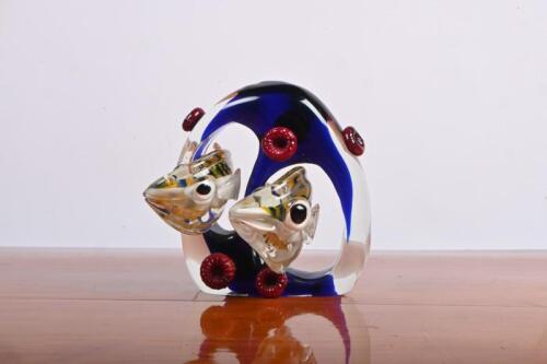 MURANO GLASS: A decorative mid-century Italian art glass sculpture featuring fish emerging from coral