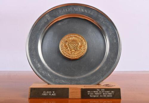 TARGA TASMANIA: A TARGA TASMANIA 'CLASS WINNER' Kirra pewter trophy plate as awarded for 'CLASS 1E FIRST PLACE' during the 1995 TARGA TASMANIA