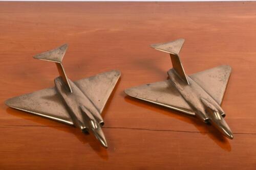 FIGHTER AIRCRAFT: A heavy pair of bronze fighter aircraft desk pieces