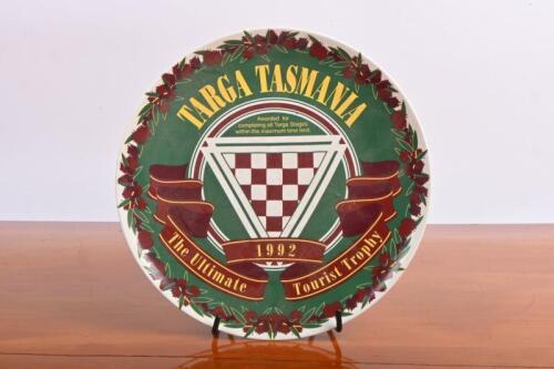 TARGA TASMANIA: A TARGA TASMANIA 1992 - 'The Ultimate Tourist Trophy' ceramic plate by TASMANIA POTTERY
