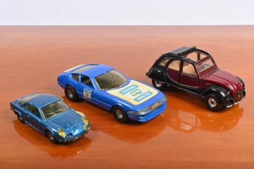 MODEL CARS: Three models cars. solido ALPINE BERLINETTE TOUR DE FRANCE, corgi CITROEN 2CV6 & CORGI TOYS FERRARI DAYTONA