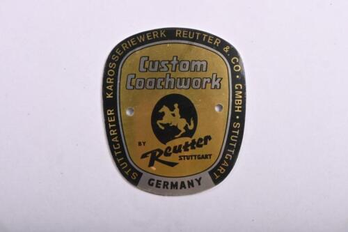 356: An original tin 'Custom Coachwork BY RUTTER STUTTGART Porsche 356 body badge