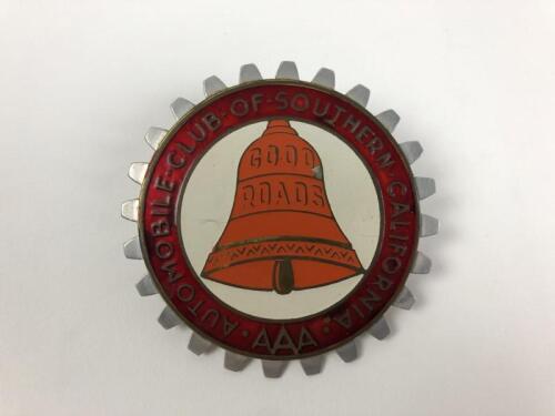 A.C.S.C: An Automobile Club of Southern California car club badge, with orange 'Good Roads' bell. Made in Spain