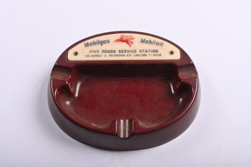 MOBIL: An original Mobilgas, Mobiloil - FIVE ROADS SERVICE STATION - plastic ashtray