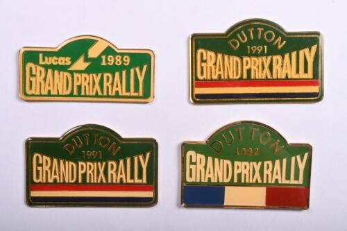 DUTTON GRAND PRIX RALLY: Four Australian Grand Prix rally brass badges. Lucas & DUTTON GRAND PRIX RALLY badges