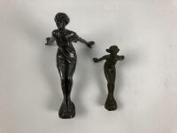 LADY NYMPH: Two lady nymph diving mascots. Chrome and brass