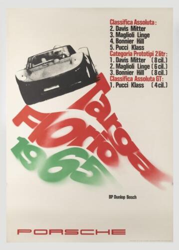 PORSCHE: An original 1965&nbsp;Porsche factory, 'Targa Florio 1965' poster. Featuring Porsche 904/08, lined backed , 118cm high, 84cm wide.