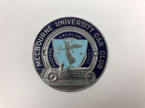 M.U.C.C: A Melbourne University Car Club badge. Inscripted 'Postera Crescam Laude'