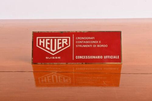 HEUER: A brass HEUER SUISSE 'CONCESSIONARIO UFFICIALE' desk sign