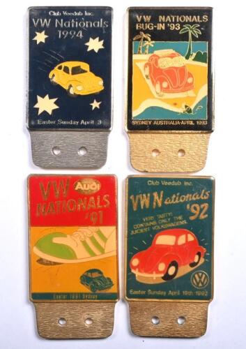 VW NATIONALS: Four 1991 - 1994 VW NATIONALS brass and metal car badges