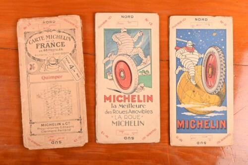 CARTE MICHELIN: Three vintage CARTE MICHELIN DE LA FRANCE fold out maps. No.11 Paris-Chalons-s.-M, No.12 Nancy, & No.13 Quimper cloth fold out map