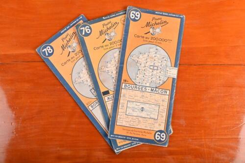 CARTE MICHELIN: Three vintage CARTE MICHELIN DE LA FRANCE fold out maps. No.69 BOURGES-MACON, No.76 AURILLAC-ST ETIENNE, No.78 BORDEAUX-BIARRITZ