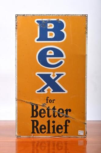 BEX: A BEX tin sign - 'BEX for Better Relief'. Sign measures 26.5cm wide, 45.5cm high overall