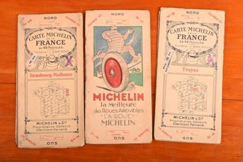 CARTE MICHELIN: Three vintage CARTE MICHELIN DE LA FRANCE fold out maps. No.16 Troyes, No.17 Epinal & No.48 Strasbourg-Mulhouse
