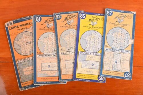 CARTE MICHELIN: Five vintage CARTE MICHELIN DE LA FRANCE fold out maps