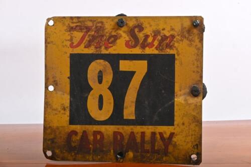 THE SUN CAR RALLY: An original 'The Sun' CAR RALLY tin competitor plate. Overall dimensions of 30.5cm wide, 28cm high
