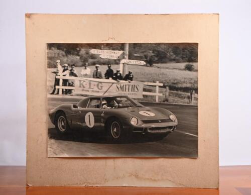 MARTIN: A black and white image of the Ferrari 250 LM as raced by Spencer Martin for it first outing in Australia at Longford, Tasmania