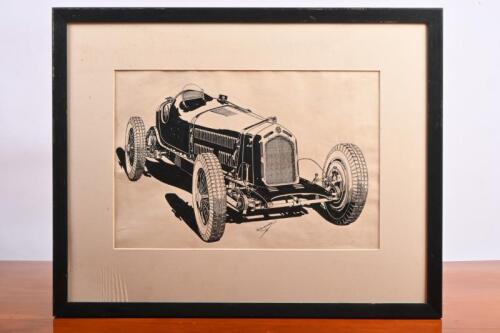 ALFA ROMEO: An original black and white drawing by Bob Shepherd of a 1931 Alfa Romeo MONZA. Picture measures approximately 53.5cm wide, 42.5cm high overall