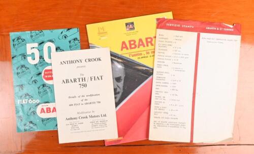ABARTH: Four original ABARTH/FIAT items of literature. 'ABARTH/FIAT 750 - Details of the modification of the 600 FIAT to ABARTH 750, Modifications by Anthony Crook Motors Ltd' & SERVIIO STAMPA - ABARTH & Co TORINO Specification Sheet. FIAT 600, ABARTH 750