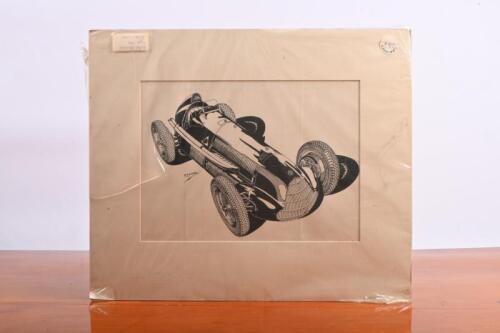 ALFA ROMEO: An original black and white drawing by Bob Shepherd of a 1938 - 1951 Alfa Romeo Type 158. Picture measures approximately 44 cm wide, 37cm high overall