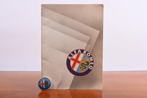 ALFA ROMEO: Two interesting ALFA ROMEO items. Rare folio of eight plates with colour illustrations of Alfa Romeo cars by Romolo Castiglione. ALFA ROMEO badge