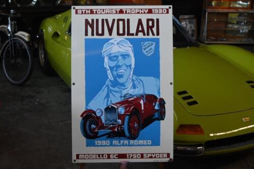 NUVOLARI: A Limited Edition 9TH TOURIST TROPHY 1930 - NUVOLARI, MODELLO 6C 1750 SPYDER' enamel sign by GARAGE ART. Editioned lower right: 7/50