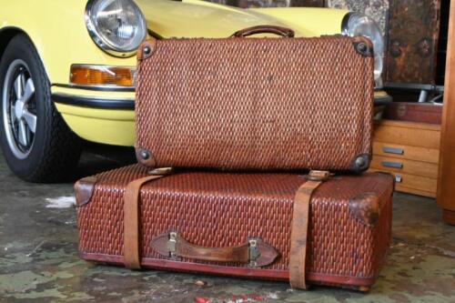 WICKER BASKET SET: A circa 1920's - 1940's Japanese suitcase set. Rattan construction