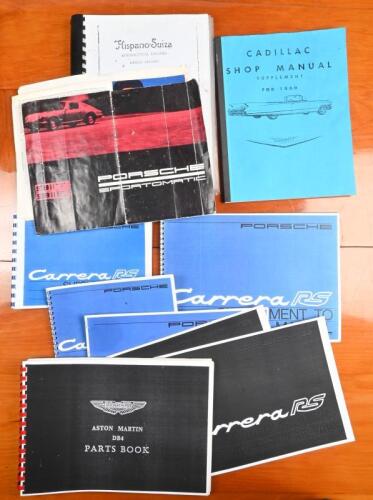 AUTOMOTIVE: A group of predominantly facsimile material. copies of 1970's PORSCHE Carrera RS Supplement To Driver's Manual, Hispano-Suiza AERONAUTICAL ENGINES, INSTRUCTION BOOK, SEPTEMBER, 1918, SERIES No. 6H & 'CADILLAC SHOP MANUAL SUPPLEMENT FOR 1960'