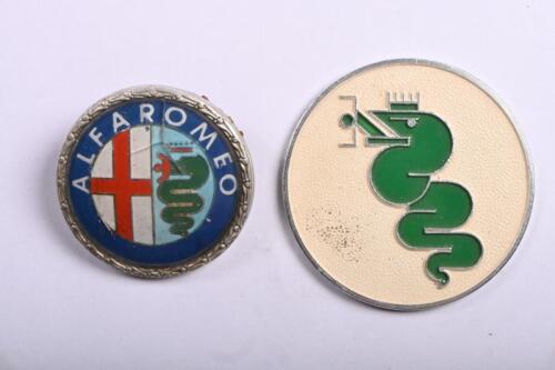 ALFA ROMEO: Two Alfa Romeo badges. 'ALFA ROMEO' & white enamelled Serpent badge