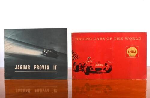 SHELL: Two 1950's/1960's Shell publications. 'JAGUAR PROVES IT' Achievement record & 1960's 'RACING CARS OF THE WORLD' card album
