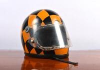 RACING HELMET: A Snell racing helmet hand painted with a yellow and black chequered&nbsp;theme