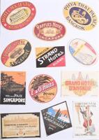 TRAVEL LUGGAGE DECALS: A collection of original, unused 1950's/1960's hotel travel luggage decals. 'GRAND HOTEL D'ANGKOR', 'LE ROYAL HOTEL, CAMBODIA', 'E&O HOTEL PENANG','EUROPE HOTEL SINGAPORE' decals