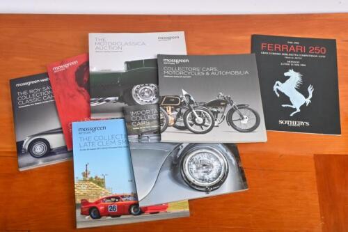 CAR AUCTIONS: A group of car auction related material. Bonhams, Christie's promotional posters, Sotheby's Ferrari 250 GTO auction catalogue. Mossgreen Auction Guides