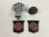 M.G: Four M.G car badges including a chrome double sided logo