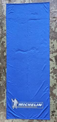 MICHELIN: A blue MICHELIN cloth banner. Banner measures 69cm wide, 183cm high