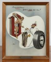 OLYMPIC TYRES: 'A replica of the original drawing presented to the Olympic Tyre and Rubber Co. Pty Ltd on the 30th September 1955, by the Beaurepaire Tyre Service Pty Ltd to commemorate Olympics 21 year of tyre manufacture in Australia' - 2