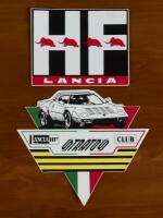 LANCIA: Two LANCIA stickers. 'LANCIA HF' and 'LANCIA HF STRATOS CLUB' stickers