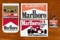MARLBORO: Four Marlboro related items. 'Marlboro - World Championship Team' key ring & Marlboro Stickers
