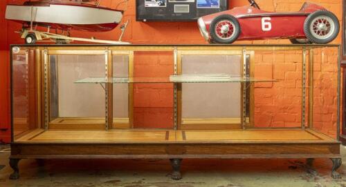 DISPLAY CASE: A impressive large antique counter display cabinet. Measures 100cm high, 243cm wide, 59.5cm deep