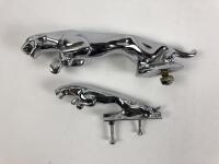 JAGUAR: Two Jaguar mascots. Both chrome on brass/bronze