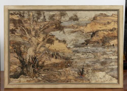 AUSTRALIANA: An Australian bark landscape picture depicting an Australian bush scene using paperback tree materials. Constructed by Ballyhoo Art