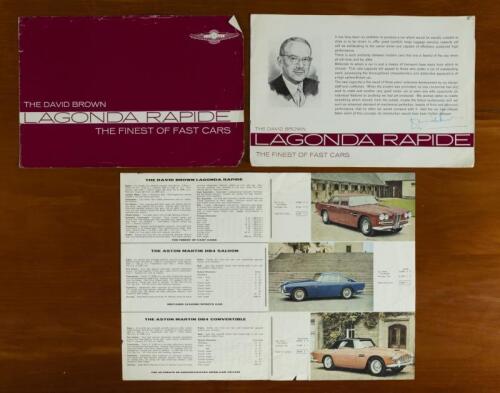 ASTON MARTIN/LAGONDA: A group of 1960's Aston Martin, Lagonda sales literature. Lagonda Rapide sales brochure & Aston Martin, Lagonda Price Lists