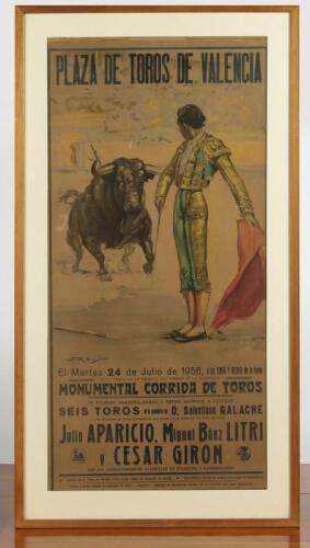 BULL FIGHT: A Spanish 1956 'Plaza de Toros de VALENCIA' bullfighting promotional poster