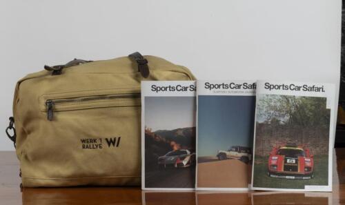 WERK 1 RALLYE: A canvas WERK 1 RALLYE travel bag. Issues of 'SportsCarSafari.'