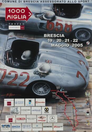 MILLE MIGLIA: An original May 2005 '1000 MIGLIA' promotional poster featuring the Mercedes-Benz 300 SLR of Sir Stirling Moss and Denis Jenkinson