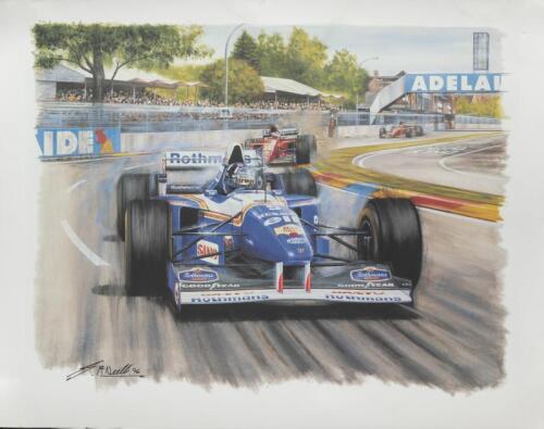 HILL: A colour illustrative poster depicting 1995 Adelaide Grand Prix Winner, Damon Hill by Greg McNeill
